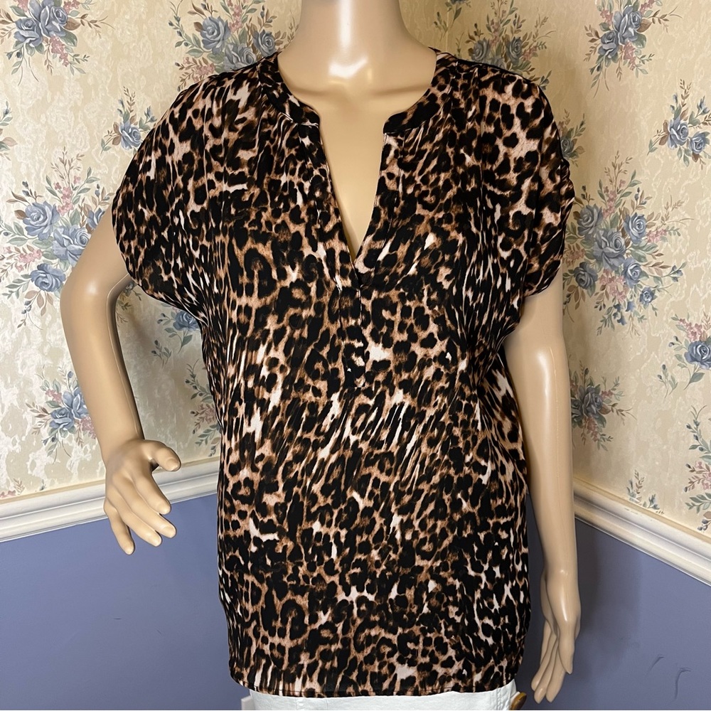 Inc Cheetah Leopard Print Front Sleeveless Blouse, Size L